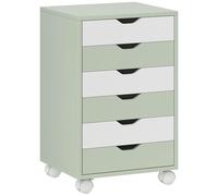 HOMCOM Cassettiera da scrivania, schedario mobile con 6 cassetti, supporto per stampante con rotelle, guide silenziose, per ufficio, casa, verde e bianco