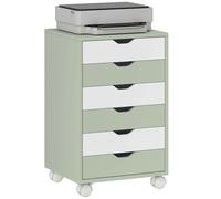 Homcom Cassettiera da scrivania, Schedario mobile con 6 cassetti, Supporto per stampante con ruote, Guide scorrevoli silenziose, per ufficio, casa