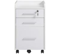 HOMCOM Cassettiera Portadocumento da Ufficio Bianca in Legno, 3 Cassetti con Chiavi e 5 Ruote, 39.2x40x65.4 cm