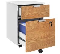 Homcom Cassettiera da Ufficio con 4 Ruote 2 Cassetti 42X40X60 cm Bianco e Naturale