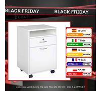 Homcom Cassettiera da Ufficio con Serratura a 4 Ruote, Mensola Aperta e Armadio Sala Studio 40X35X60Cm Bianco