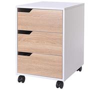 HOMCOM Cassettiera da Ufficio Portadocumenti a 3 Cassetti con Maniglie a Scomparsa, Armadietto da Ufficio a 4 Ruote in Legno e Metallo, 40x50x57.5 cm, Legno e Bianco
