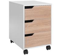 HOMCOM Cassettiera da Ufficio Portadocumenti con Ruote Color Legno e Bianco