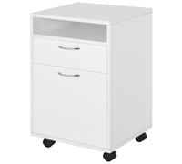 HOMCOM Cassettiera Documenti da Ufficio 4 Ruote 2 Scomparti Bianco Legno