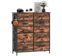 HOMCOM Cassettiera doppia per camera da letto con 10 cassetti in tessuto, cassettiera alta con 4 tasche, 2 ganci e telaio in acciaio per soggiorno, corridoio, marrone rustico