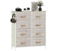 HOMCOM Cassettiera doppia per camera da letto con 8 cassetti in tessuto, cassettiera alta con 4 tasche, 2 ganci e struttura in acciaio per soggiorno, corridoio, finitura legno naturale