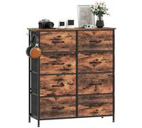 HOMCOM Cassettiera doppia per camera da letto con 8 cassetti in tessuto, cassettiera alta con 4 tasche, 2 ganci e telaio in acciaio per soggiorno, corridoio, marrone rustico