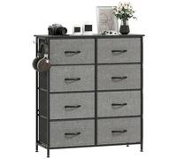 HOMCOM Cassettiera doppia per camera da letto con 8 cassetti in tessuto, cassettiera alta con 4 tasche, 2 ganci e struttura in acciaio per soggiorno, corridoio, grigio antracite