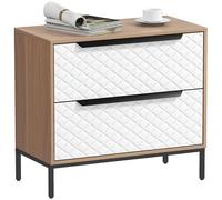 HOMCOM Cassettiera in tessuto con 2 cassetti, cassettiera per camera da letto, frontali dei cassetti con motivo a diamante, cassettiera per soggiorno, ufficio, spogliatoio, naturale e bianca