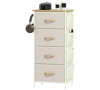 HOMCOM Cassettiera in Tessuto con 4 Cassetti Pieghevoli, 4 Tasche Portaoggetti e 2 Ganci, Cassettiera Camera da Letto in Acciaio e Tessuto, 45x30x94.5 cm, Beige