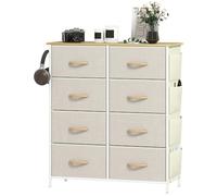HOMCOM Cassettiera in Tessuto con 8 Cassetti Pieghevoli, 4 Tasche Portaoggetti e 2 Ganci, Cassettiera Camera da Letto in Acciaio e Tessuto, 86x30x94.5 cm, Beige