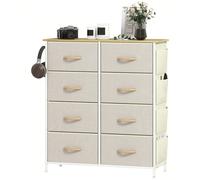 HOMCOM Cassettiera in Tessuto con 8 Cassetti Pieghevoli, 4 Tasche Portaoggetti e 2 Ganci, Cassettiera Camera da Letto in Acciaio e Tessuto, 86x30x94.5 cm, Beige "Organizza la tua camera da letto con e