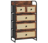 HOMCOM Cassettiera in tessuto per camera da letto con 5 cassetti con frontali in rattan e struttura in acciaio Organizzatore per il soggiorno 58x29x99 cm Marrone rustico