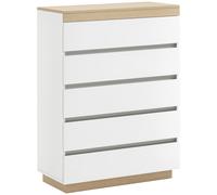 HOMCOM Cassettiera Legno 5 Cassetti Minimal con guida in metallo, per camere, soggiorni e corridoi, 80x40x109 cm, Bianco e color Rovere Aosom Italy