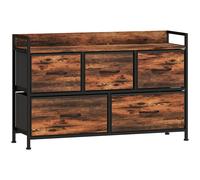 HOMCOM Cassettiera, mobile contenitore con 5 cassetti in tessuto pieghevoli, piano e struttura in acciaio, 98 x 29 x 63 cm, marrone rustico Aosom Italy