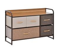 HOMCOM Cassettiera Mobile da Rangement 5 cassetti in Tessuto 87,5 x 29 x 58 cm Marrone e Beige