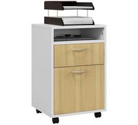 HOMCOM Cassettiera mobile per ufficio con cassetto e armadietto Portafoglio su ruote Supporto per stampante per studio 40x35x60 cm Naturale e Bianco