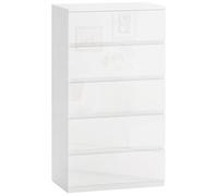 HOMCOM Cassettiera Moderna 5 Cassetti 55x33x100 cm Bianco Lucido