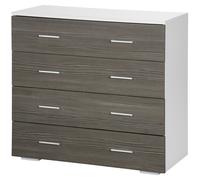 HOMCOM Cassettiera Camera da Letto, Comò Camera da Letto con 4 Cassetti con Maniglie in Alluminio e Struttura in Legno, per Soggiorno e Sala da Pranzo, 76x35x72cm, Bianco e Grigio