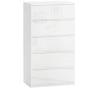 HOMCOM Cassettiera Moderna 5 Cassetti 55x33x100 cm Bianco Lucido | Antiribaltamento, Cassettiera in Legno Truciolato