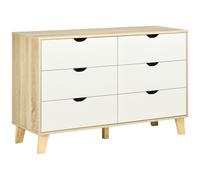HOMCOM Cassettiera Moderno 6 Cassetti in Legno con Maniglie Intagliate, 120x40x76 cm, Bianco e Rovere Aosom Italy
