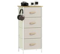 HOMCOM Cassettiera in Tessuto con 4 Cassetti Pieghevoli, 4 Tasche Portaoggetti e 2 Ganci, Cassettiera Camera da Letto in Acciaio e Tessuto, 45x30x94.5 cm, Beige
