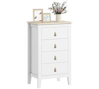 HOMCOM Cassettiera per Camera da Letto, Cassettiera 4 Cassetti con Maniglie in Finta Pelle, Comò Moderno con Guide in Metallo Silenziose per Salotto e Soggiorno, 60x40x98 cm, Bianco