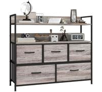 HOMCOM Cassettiera per camera da letto Cassettiera in tessuto a 5 cassetti pieghevole e rimovibile con ripiani aperti e struttura in acciaio, chiffoniera per soggiorno, camera da letto, corridoio,