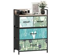 HOMCOM Cassettiera per camera da letto, cassettiera in tessuto con 4 cassetti, ripiano aperto e struttura in acciaio per soggiorno, corridoio, blu