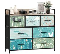 HOMCOM Cassettiera per camera da letto, cassettiera in tessuto con 7 cassetti, ripiano aperto e struttura in acciaio per soggiorno, corridoio, blu