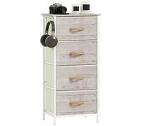 HOMCOM Cassettiera per camera da letto con 4 cassetti in tessuto, cassettiera alta con 4 tasche, 2 ganci e telaio in acciaio per soggiorno, corridoio, finitura in legno naturale