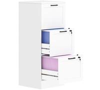 HOMCOM Cassettiera per ufficio con 3 cassetti Cassettiera per scrivania con serratura Cassettiera sospesa per A4 e lettere 40x40x101 cm Bianco