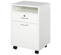 HOMCOM Cassettiera per Ufficio con 2 Chiavi, Cassetto, Armadietto e 4 Ruote in Legno Bianco, 40x35x60cm