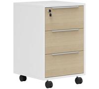 HOMCOM Cassettiera per ufficio su ruote 3 cassetti con serratura e 2 chiavi per sala studio 40x40x63,5 cm Bianco e rovere