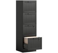 HOMCOM Cassettiera Portadocumenti a 4 Cassetti MDF 40x40x131 cm Nero | Binario Regolabile, 2 Chiavi, 2 Serrature, Mobiletto da Ufficio, per Cartelle Formato A4 e Formato Lettera