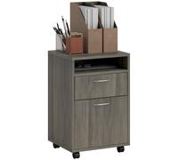 HOMCOM Cassettiera Portadocumenti a 4 Ruote con Ripiano Aperto e Cassetti, in Legno e Metallo, 40x35x60 cm, Grigio Aosom Italy