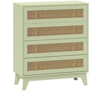 HOMCOM Cassettiera Rattan 4 Cassetti Gambe Affusolate Verde Chiaro | Unità di stoccaggio, comò per camera da letto, per comodino, ingresso, corridoio, soggiorno
