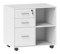 HOMCOM Cassettiera Ufficio Portadocumenti con 3 Cassetti e Serratura, Mobile Ufficio in Legno con Ruote, 2 Vani e Cassetto con Chiavi, per Studio, 60x40x56 cm, Bianco