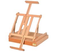 HOMCOM Cavalletto in Legno di Faggio con Cassetto Inferiore, Cavalletto da Tavolo ad Altezza e Angolazione Regolabile, 42x36x12.5 cm, color Legno