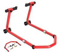 HOMCOM Cavalletto Moto Convertibile Anteriore Posteriore con Forcelle a U e L Supporto per Moto Regolabile Portata 390 kg dotato di Rotelle e Cuscinetti Antiscivolo per Officina e Garage Rosso