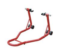 HOMCOM Cavalletto per moto, supporto posteriore universale, portatile e mobile, tipo sollevatore, con 2 forcelle e ruote 80 x 50 x 40 cm, colore: rosso e materiale in acciaio