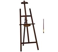 HOMCOM Cavalletto Pittura, 135 cm Cavalletto Treppiede per Dipingere su Tela, Cavalletto in Legno di Pino Regolabile, Portatile e Pieghevole con Pennello per Studio, Artisti e Pittori, Caffè