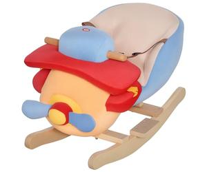 HOMCOM Cavallo a Dondolo a Forma di Aeroplano per Bambini di Età Superiore a 18 Mesi, Cacalluccio a Dondolo con Musica Incorporata in Legno Alamo, Max:60kg 60x33x45cm