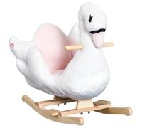 HOMCOM Cavallo a Dondolo a Forma di Cigno con Musica 60x40x57cm Bianco | Cavalluccio a Dondolo, Struttura in Metallo e Legno, Rivestimento Peluche