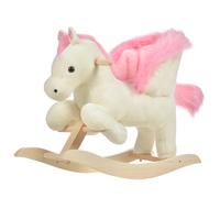 HOMCOM Cavallo a Dondolo Bianco e Rosa con Suoni e Struttura in Legno di Pioppo per Bambini 18-36 Mesi, 70x28x57cm Aosom