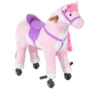 HOMCOM Cavallo a Dondolo per Bambini 2+ Anni 4 Rotelle 65x28x75 cm Rosa
