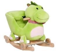 HOMCOM Cavallo a Dondolo con Ruote, Cavalluccio a Dondolo Drago per Bambini 18-36 Mesi, in Legno e Peluche Verde Aosom