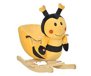 HOMCOM Cavallo a Dondolo in Legno Ape, Cavalluccio a Dondolo per Bambini 60x33x45cm