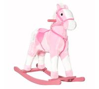 HOMCOM Cavallo a Dondolo in Legno con Suono Animale 74 x 28 x 65 cm Rosa