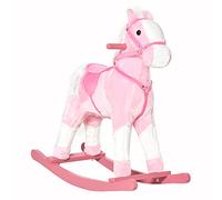 HOMCOM Cavallo a Dondolo in Legno con Suono Animale Regalo Giocattolo per i Bambini, 74 x 28 x 65 cm, Rosa